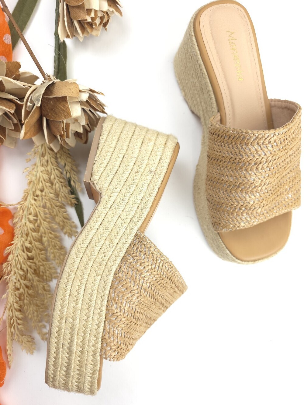 Woven Straw Platform Slide Sandals - Natural SZ 6½ M - Picture 4 of 9